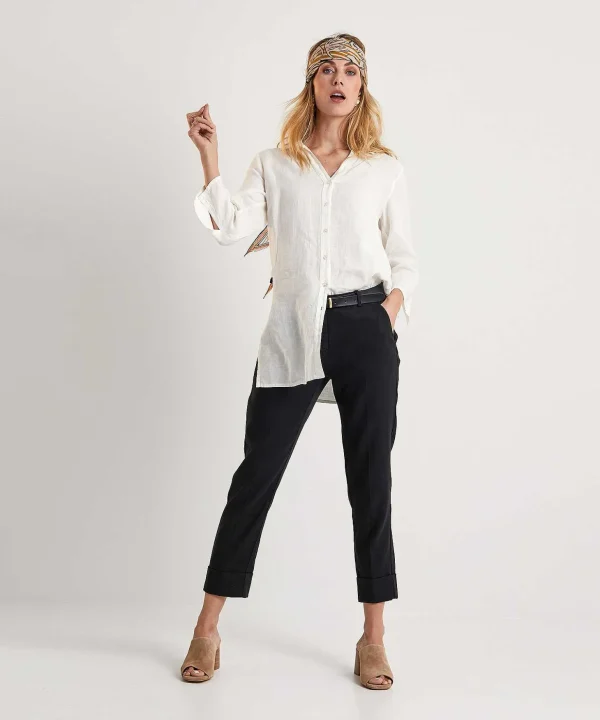 Cropped Trousers Linen Mix Krystal*Cambio Cheap