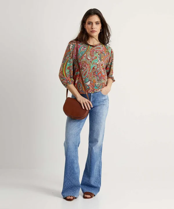 Wide Leg Jeans Paisley Print Fabienne*Cambio Sale