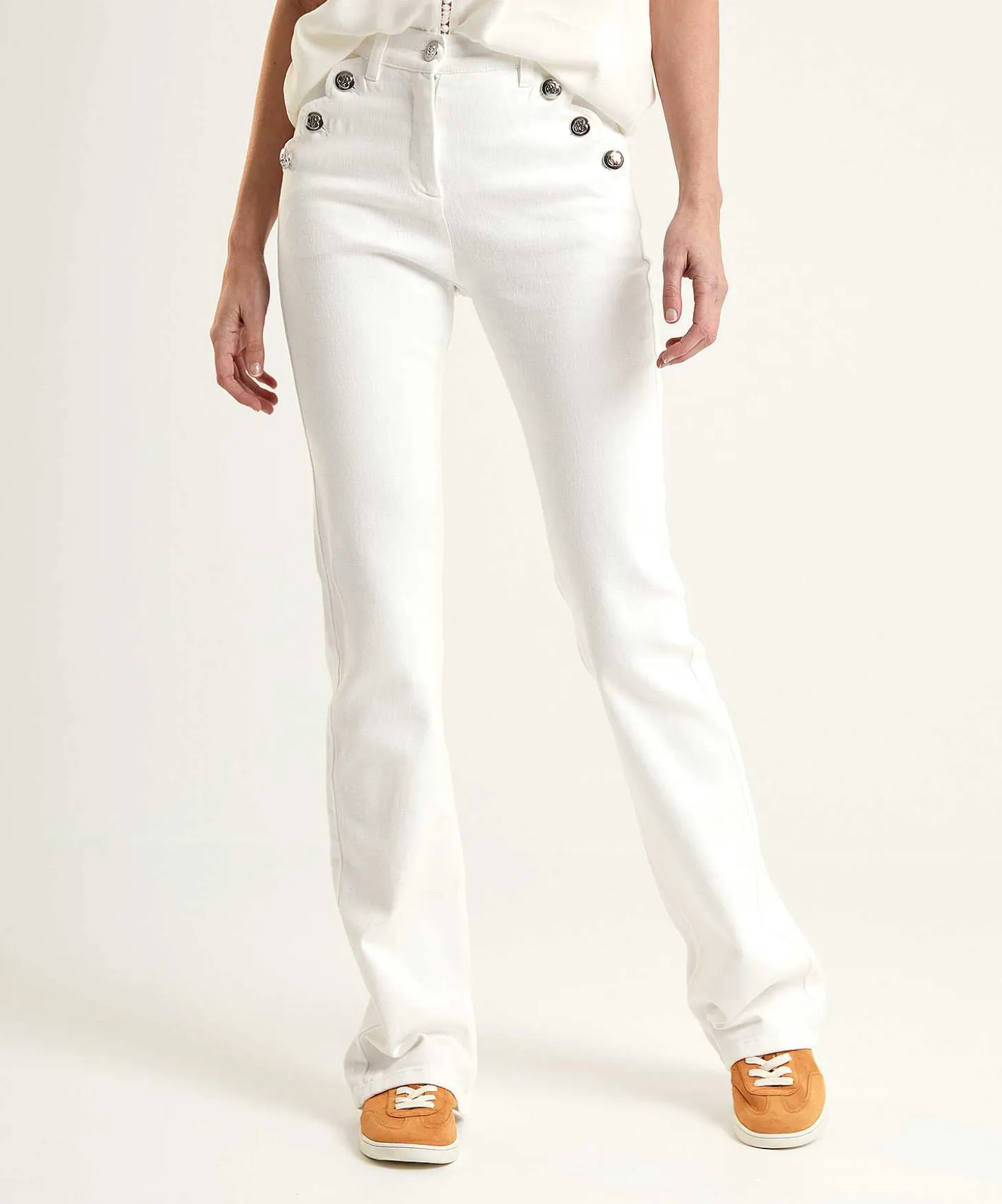 caroline_biss_flared_jean_0.webp Flared Jeans With Buttons*Caroline Biss Fashion
