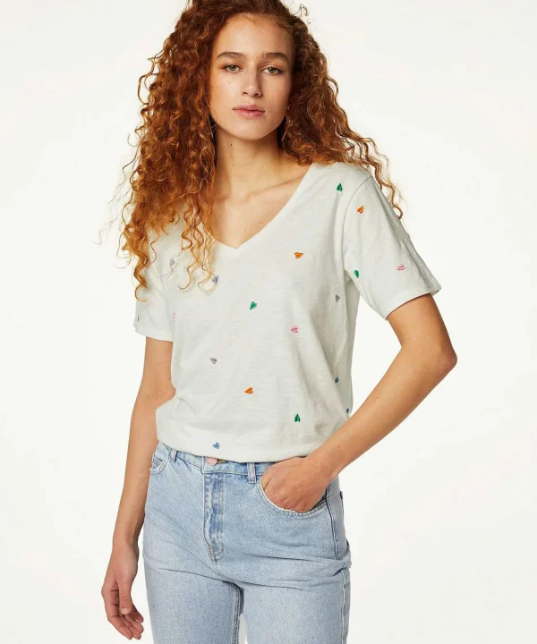 T-Shirt Hearts Embroidery Phil*Fabienne Chapot Cheap