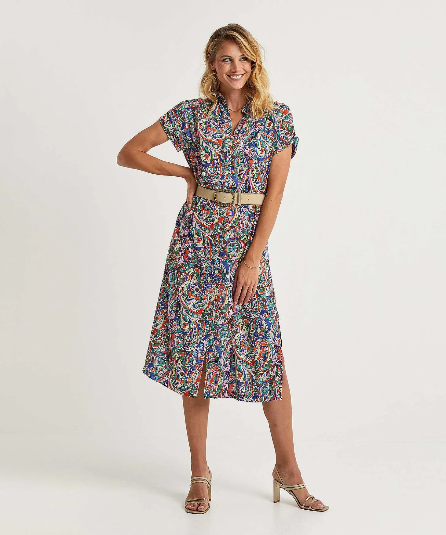 giulia_e_tu_buttondown_dr_1.webp Button-Down Dress Multi Paisley*GIULIA E TU Cheap
