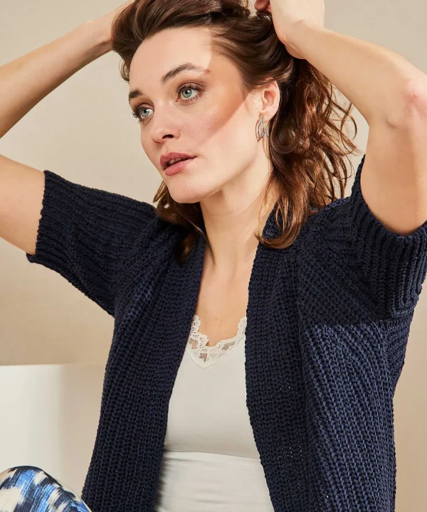 Ribbon Yarn Cardigan Short Sleeve*GIULIA E TU Hot