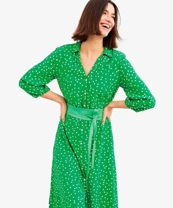 Button Down Dress Dot Print Raquel*KYRA Fashion