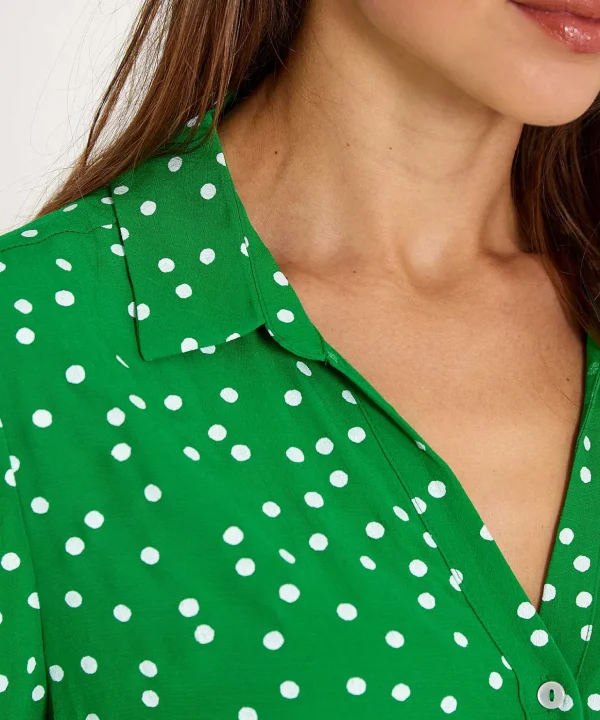 Button Down Dress Dot Print Raquel*KYRA Fashion