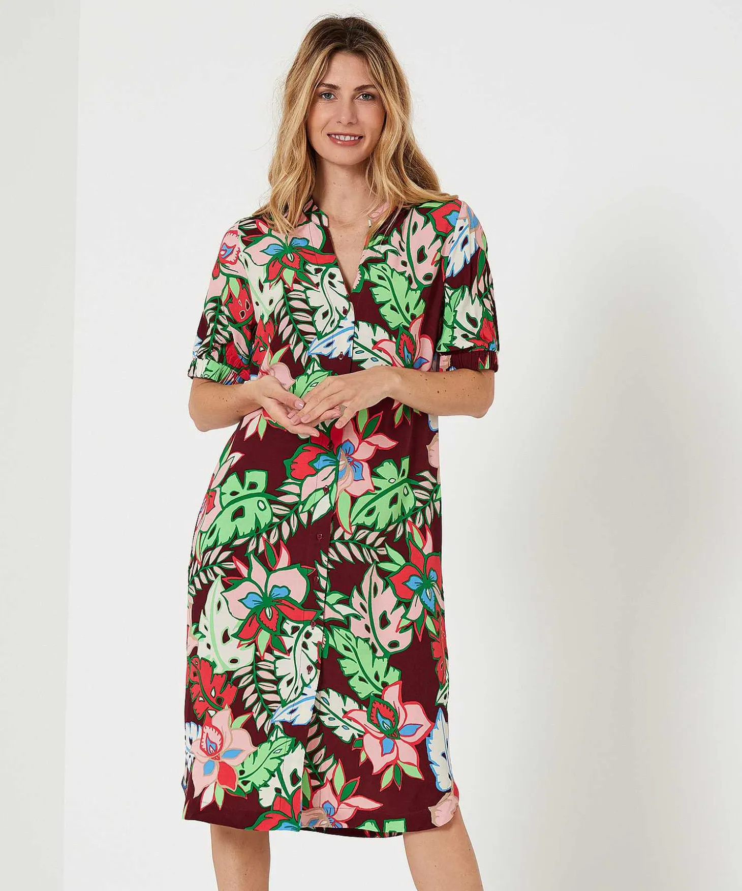 kyra_buttondown_dress_tro_1.webp Button-Down Dress Tropical Flower Marena*KYRA Cheap