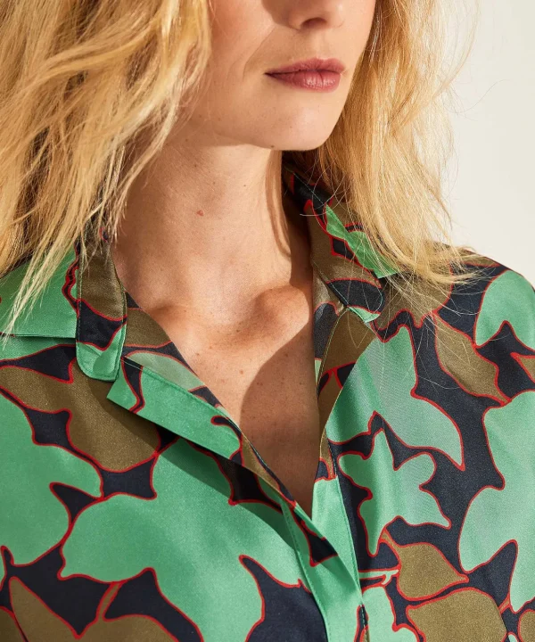 Blouse Leaf Print Silk New York*LaSalle Online