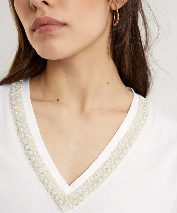 T-Shirt V-Neck Pearls*LIU JO Cheap