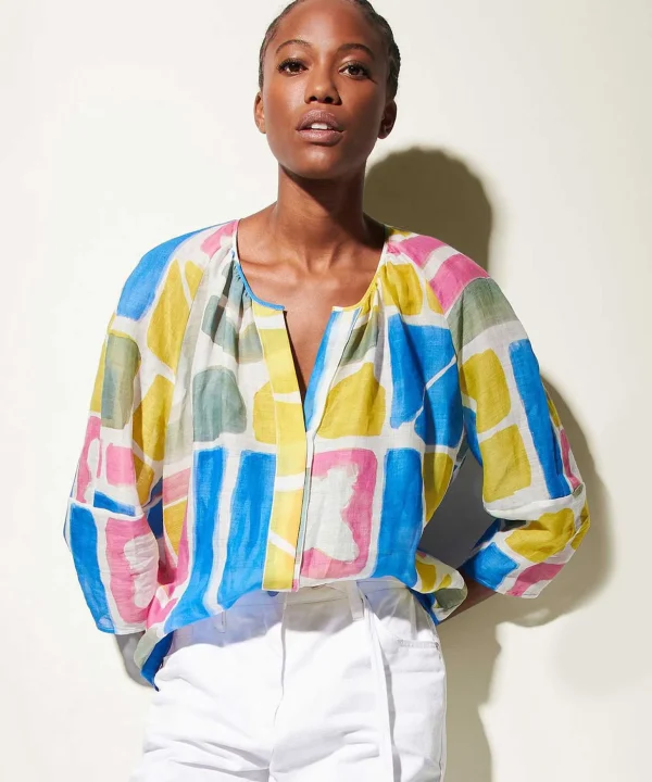 Blouse Ramie Graphic Print*Luisa Cerano Best Sale