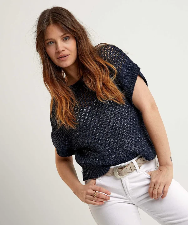 Crochet Sweater Short Sleeve Sequins*Luisa Cerano Store