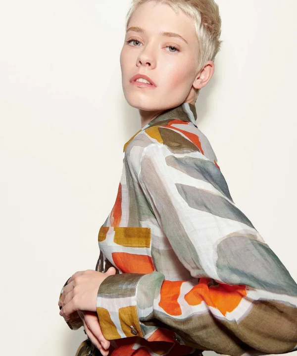 Ramie Blouse Graphic Print*Luisa Cerano Cheap