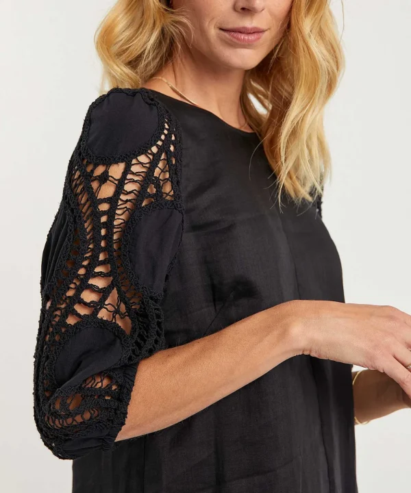 Ramie Dress Crochet Sleeve*Luisa Cerano Flash Sale
