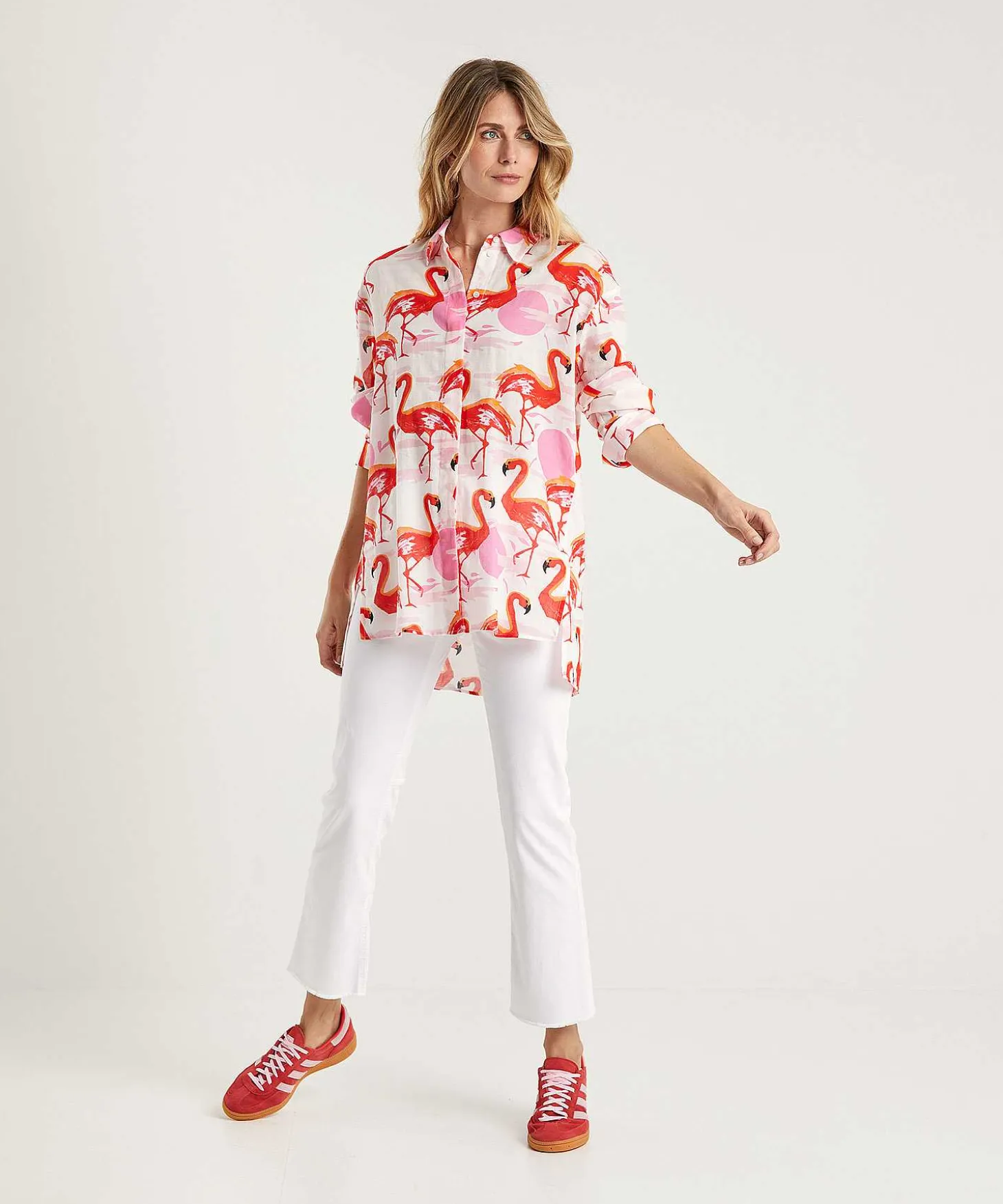 marc_cain_long_cotton_voi_1.webp Marc Cain Long Cotton Voile Blouse Flamingo*Marc Cain Additions Clearance
