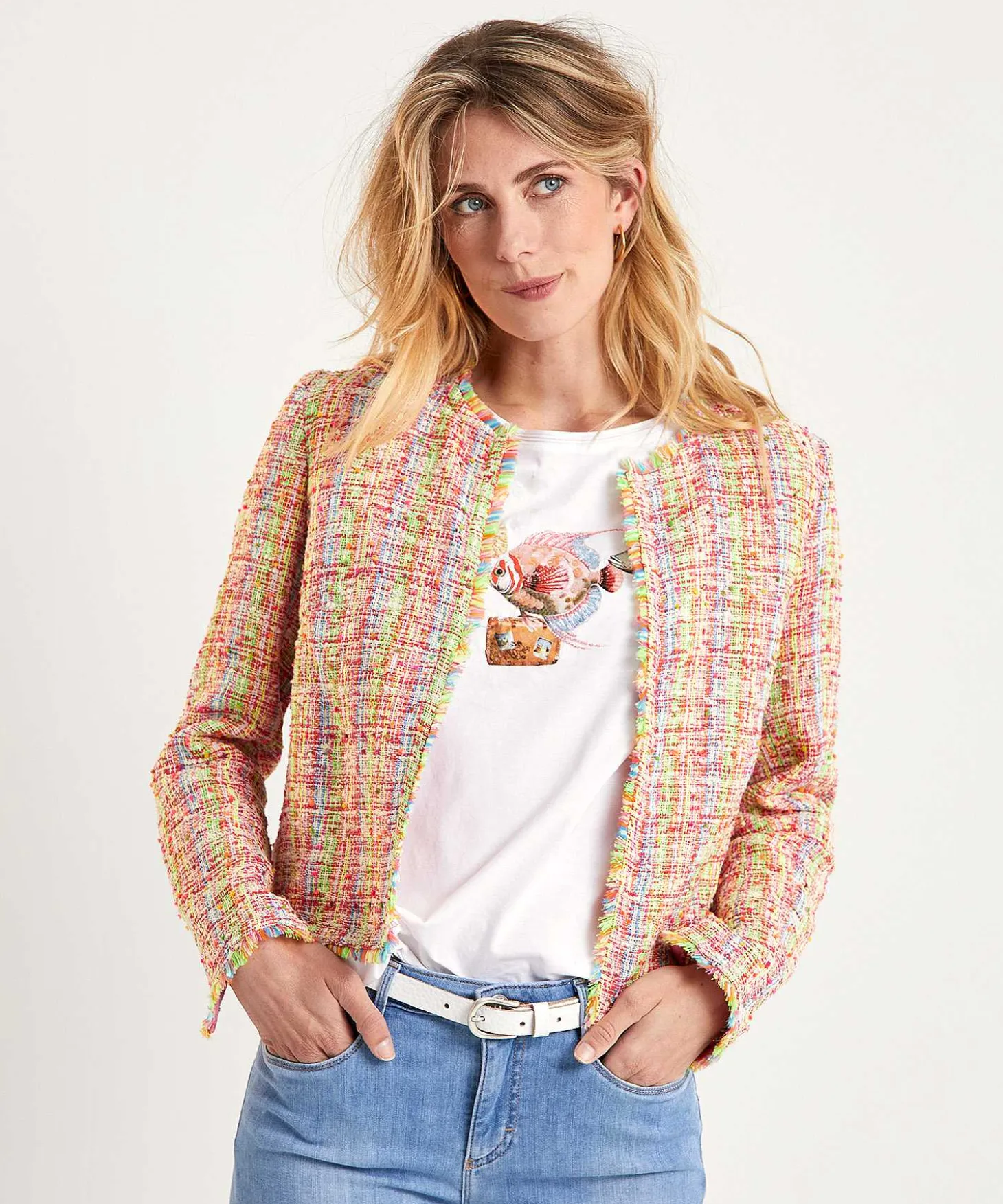 marc_cain_multicolor_bouc_0.webp Marc Cain Multicolor Boucle Vest Jacket*Marc Cain Collections Hot
