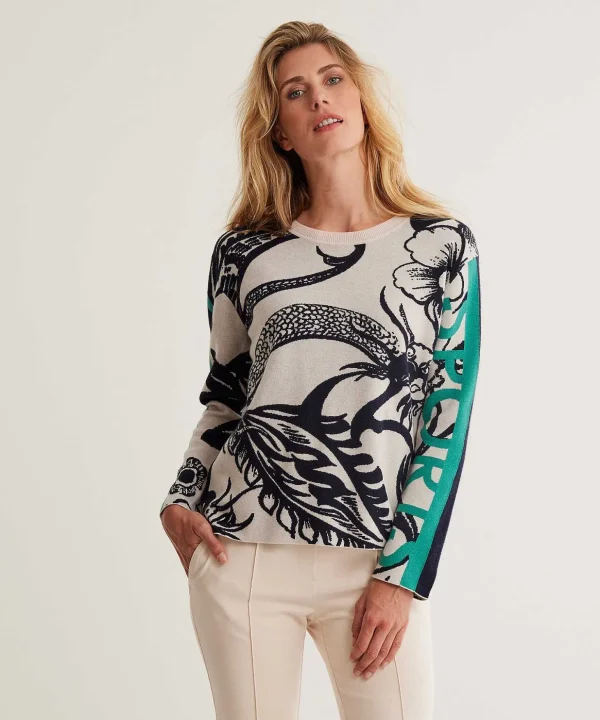 Jacquard Sweater With Floral Print And Trim*Marc Cain Sports Hot