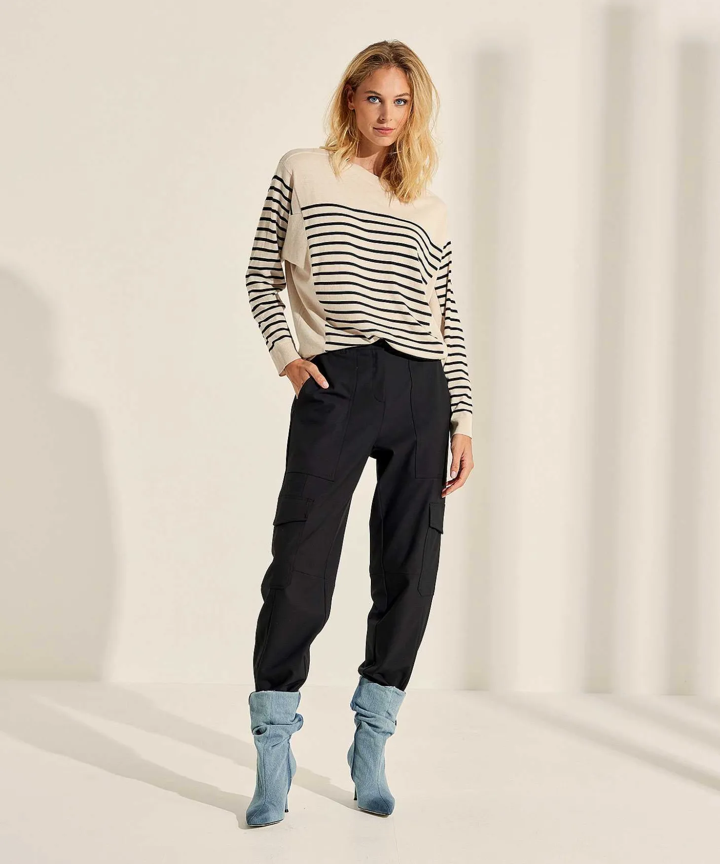 marc_cain_sports_sweater__2-5.webp Sweater Stripe Batwing Sleeve Wool Mix*Marc Cain Sports Best