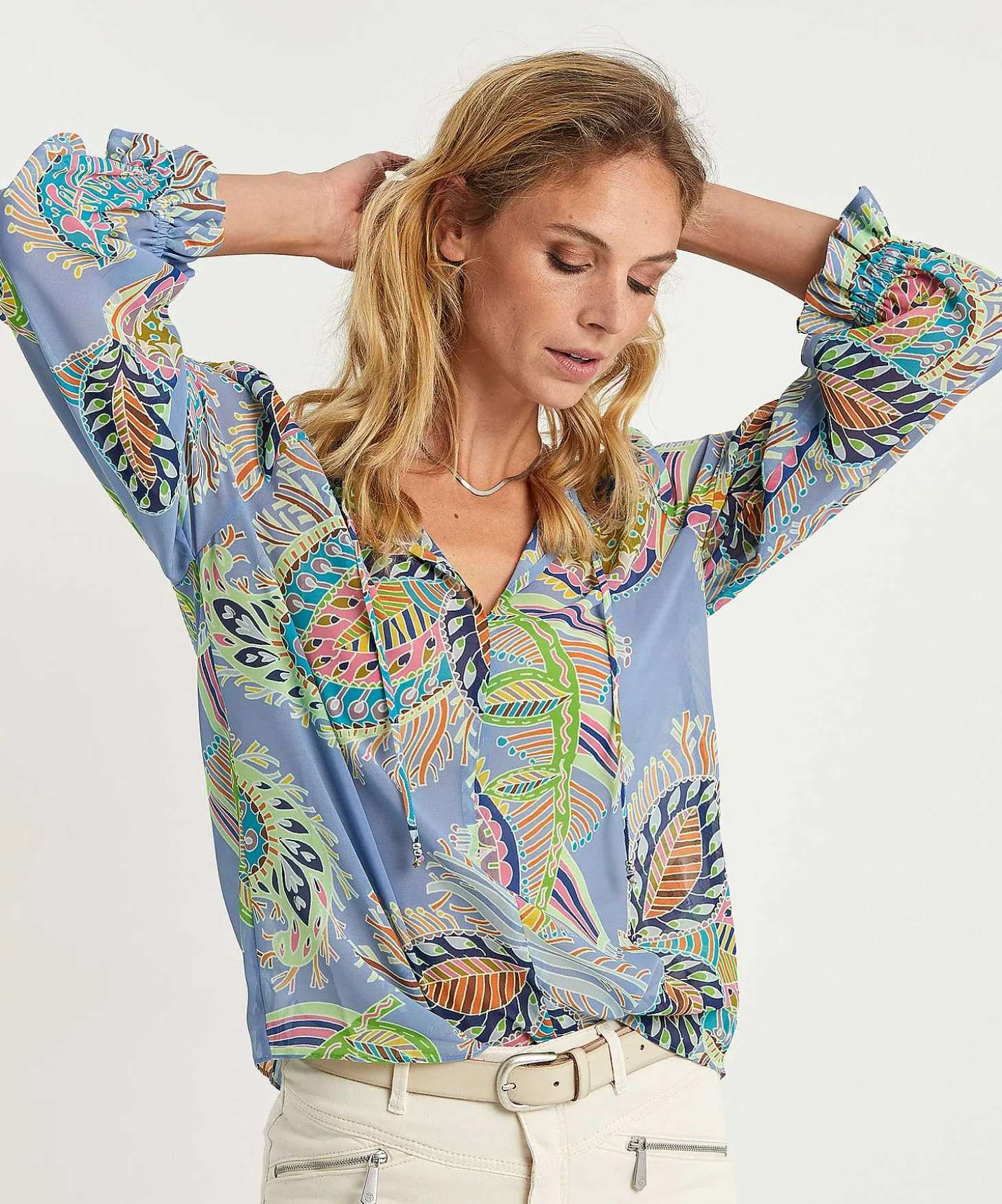 marc_cain_voile_blouse_mu_3.webp Marc Cain Voile Blouse Multicolor Leaf Print*Marc Cain Collections Fashion