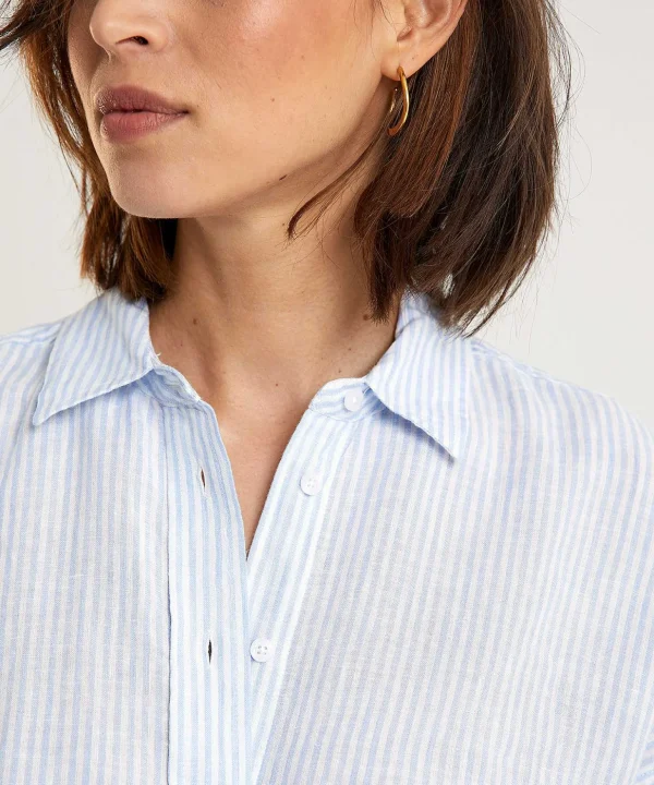 Linen Blouse Stripes Buttons*Moscow New
