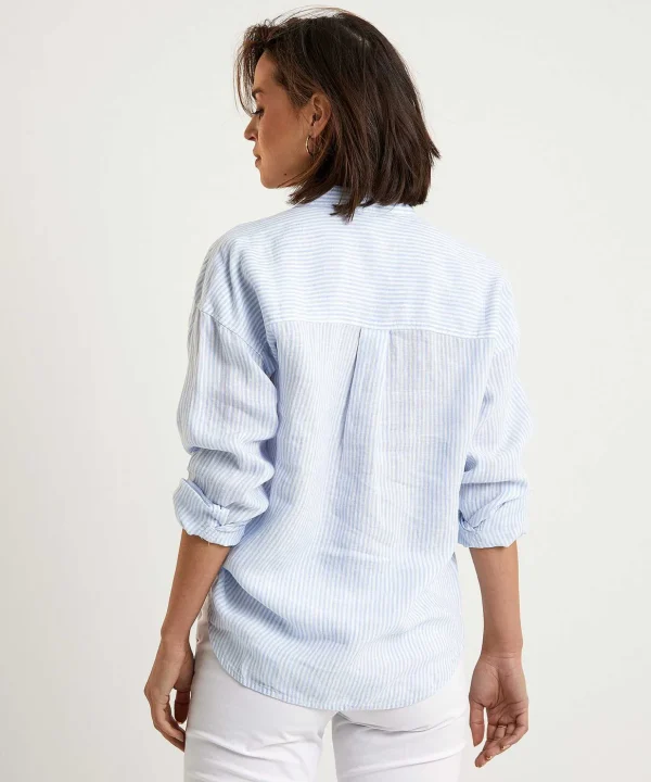 Linen Blouse Stripes Buttons*Moscow New