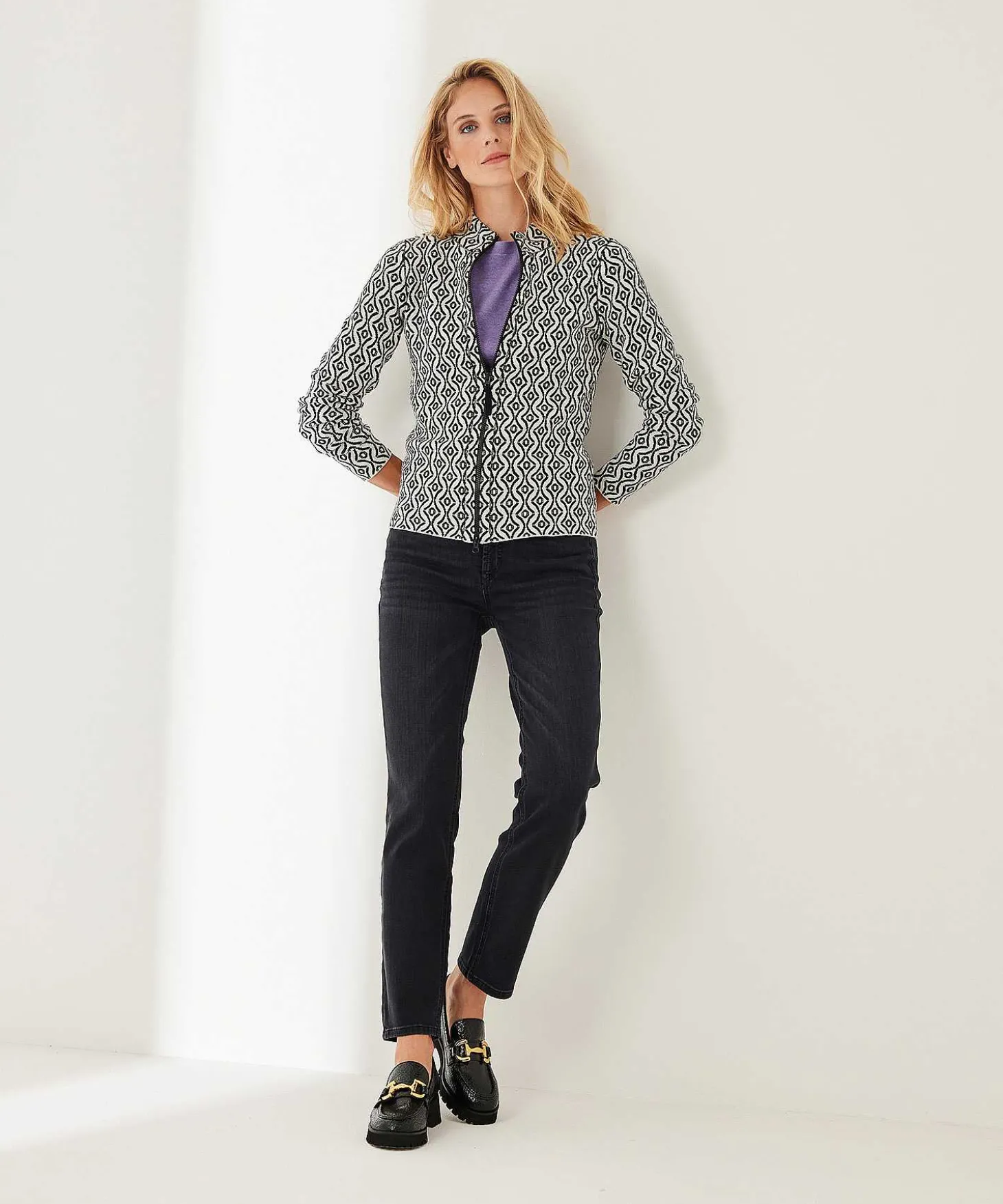 zipper_cardigan_jacquard_0.webp Zipper Cardigan Jacquard Print Retro** Cheap