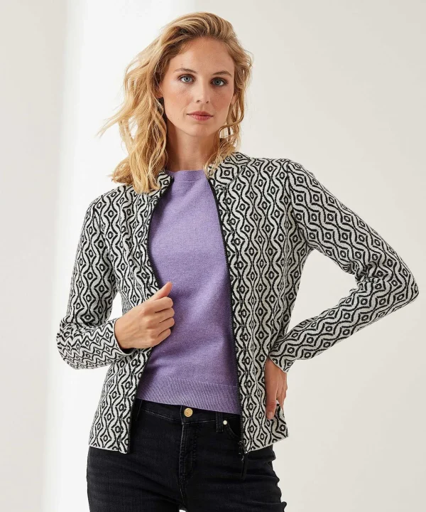 Zipper Cardigan Jacquard Print Retro** Cheap